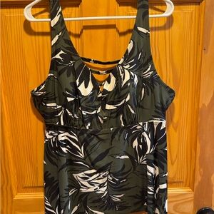 Kona Sol Olive and Black Tropical Tankini Top